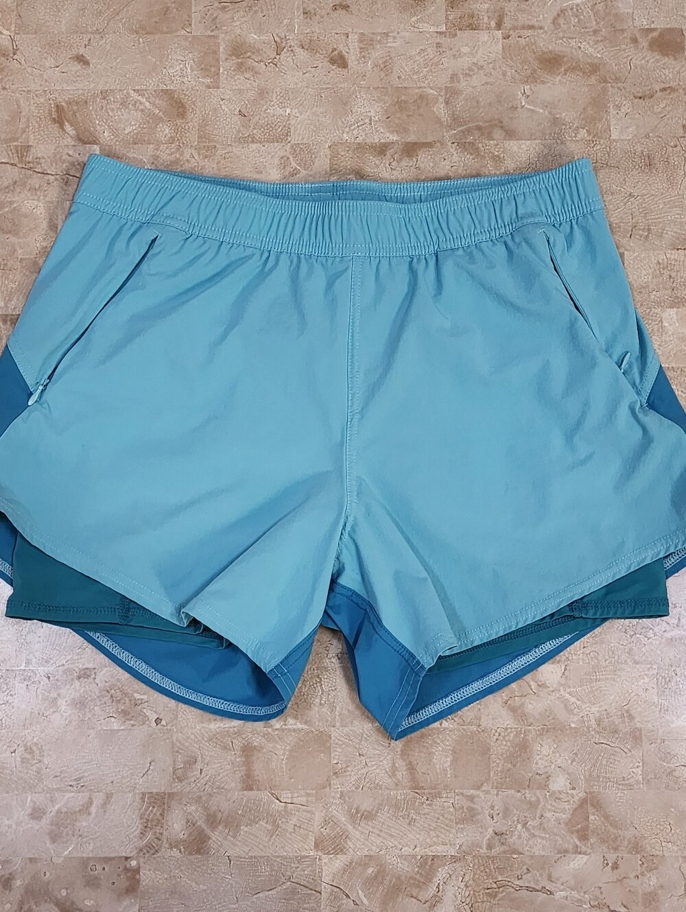 Fair Harbor Turquoise Aqua Blue Two-Tone Athletic Running Shorts w/ Biking Liner